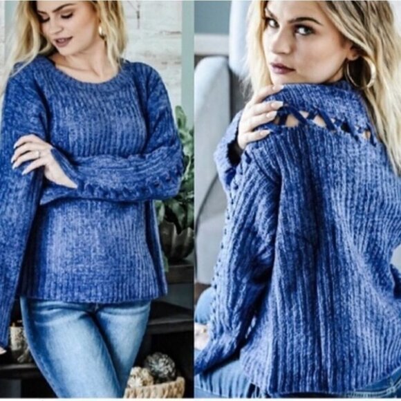 SOFT CHENILLE SWEATER fall winter comfy BLUE - Picture 1 of 3
